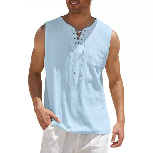COOFANDY Men's Cotton Linen Tank Top Shirts Casual Sleeveless Lace Up Beach Hippie Tops Bohemian Renaissance Pirate Tunic