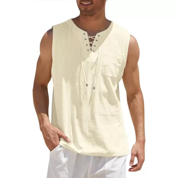 COOFANDY Men's Cotton Linen Tank Top Shirts Casual Sleeveless Lace Up Beach Hippie Tops Bohemian Renaissance Pirate Tunic