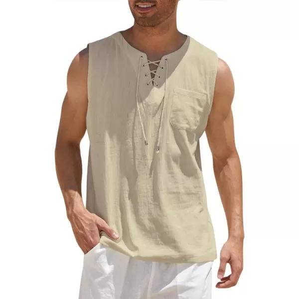 COOFANDY Men's Cotton Linen Tank Top Shirts Casual Sleeveless Lace Up Beach Hippie Tops Bohemian Renaissance Pirate Tunic