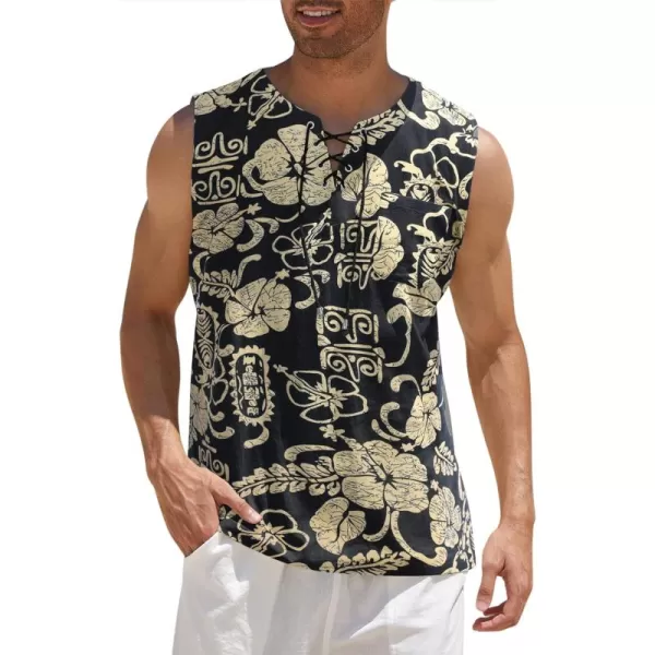 COOFANDY Men's Cotton Linen Tank Top Shirts Casual Sleeveless Lace Up Beach Hippie Tops Bohemian Renaissance Pirate Tunic