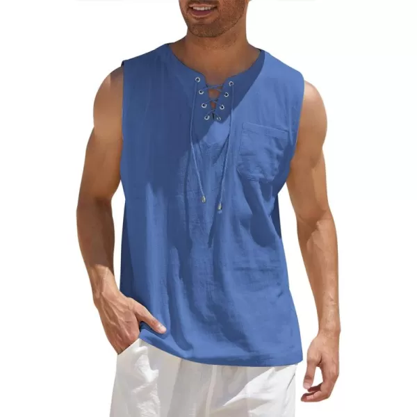 COOFANDY Men's Cotton Linen Tank Top Shirts Casual Sleeveless Lace Up Beach Hippie Tops Bohemian Renaissance Pirate Tunic