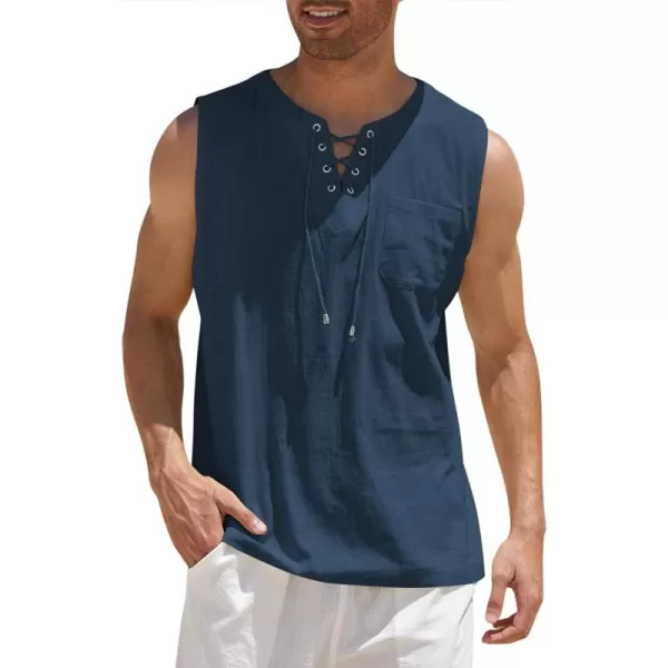 COOFANDY Men's Cotton Linen Tank Top Shirts Casual Sleeveless Lace Up Beach Hippie Tops Bohemian Renaissance Pirate Tunic