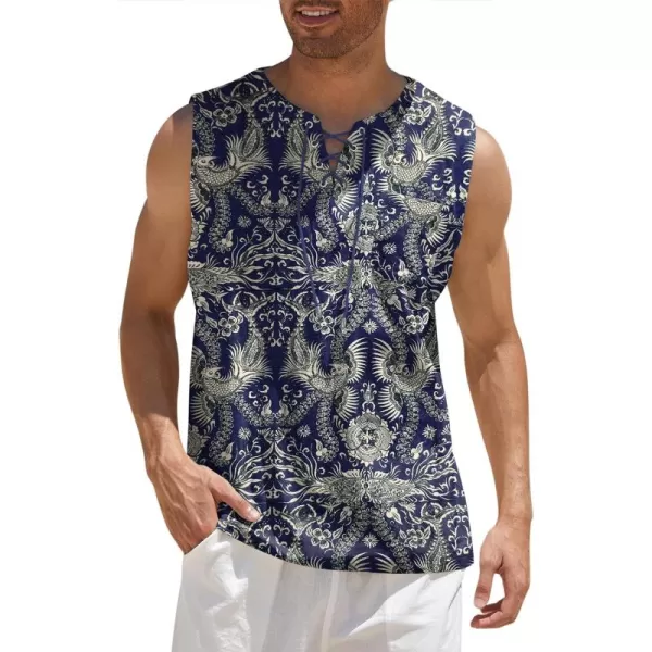 COOFANDY Men's Cotton Linen Tank Top Shirts Casual Sleeveless Lace Up Beach Hippie Tops Bohemian Renaissance Pirate Tunic