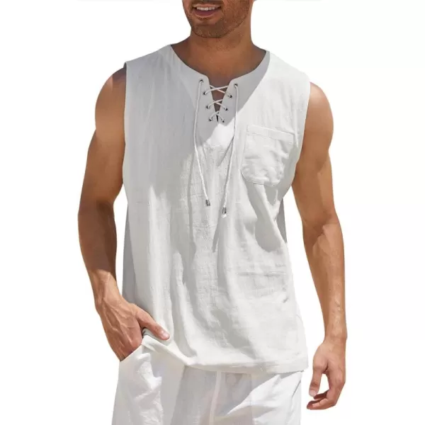 COOFANDY Men's Cotton Linen Tank Top Shirts Casual Sleeveless Lace Up Beach Hippie Tops Bohemian Renaissance Pirate Tunic