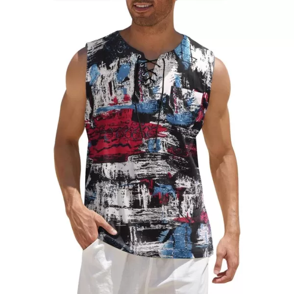 COOFANDY Men's Cotton Linen Tank Top Shirts Casual Sleeveless Lace Up Beach Hippie Tops Bohemian Renaissance Pirate Tunic
