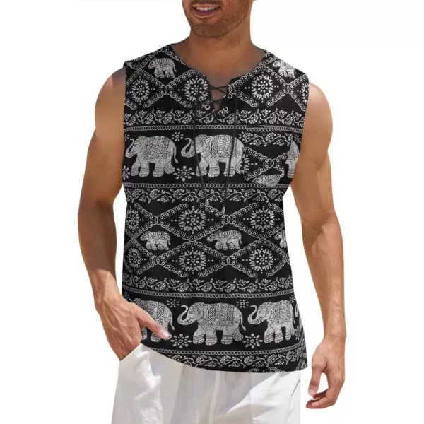 COOFANDY Men's Cotton Linen Tank Top Shirts Casual Sleeveless Lace Up Beach Hippie Tops Bohemian Renaissance Pirate Tunic