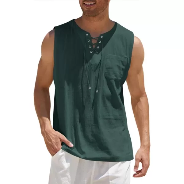 COOFANDY Men's Cotton Linen Tank Top Shirts Casual Sleeveless Lace Up Beach Hippie Tops Bohemian Renaissance Pirate Tunic