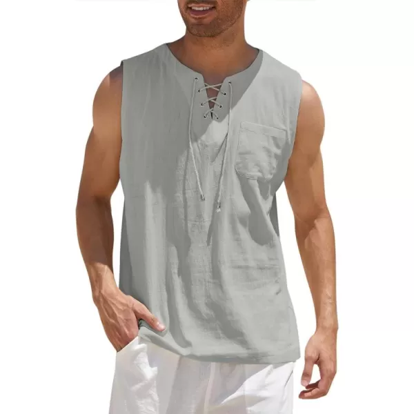 COOFANDY Men's Cotton Linen Tank Top Shirts Casual Sleeveless Lace Up Beach Hippie Tops Bohemian Renaissance Pirate Tunic