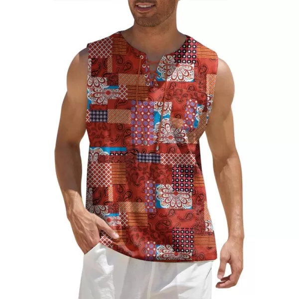 COOFANDY Men's Cotton Linen Tank Top Shirts Casual Sleeveless Lace Up Beach Hippie Tops Bohemian Renaissance Pirate Tunic