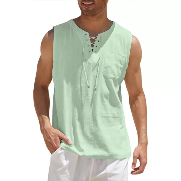 COOFANDY Men's Cotton Linen Tank Top Shirts Casual Sleeveless Lace Up Beach Hippie Tops Bohemian Renaissance Pirate Tunic