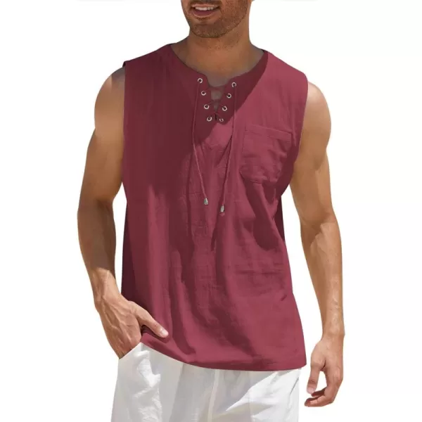 COOFANDY Men's Cotton Linen Tank Top Shirts Casual Sleeveless Lace Up Beach Hippie Tops Bohemian Renaissance Pirate Tunic