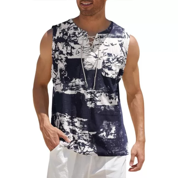 COOFANDY Men's Cotton Linen Tank Top Shirts Casual Sleeveless Lace Up Beach Hippie Tops Bohemian Renaissance Pirate Tunic