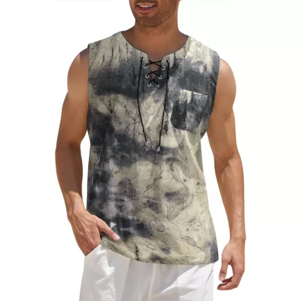 COOFANDY Men's Cotton Linen Tank Top Shirts Casual Sleeveless Lace Up Beach Hippie Tops Bohemian Renaissance Pirate Tunic