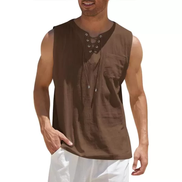 COOFANDY Men's Cotton Linen Tank Top Shirts Casual Sleeveless Lace Up Beach Hippie Tops Bohemian Renaissance Pirate Tunic
