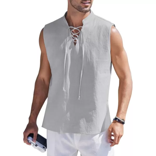 COOFANDY Mens Cotton Linen Tank Tops Beach Casual Sleeveless Henley Tank Shirts Black