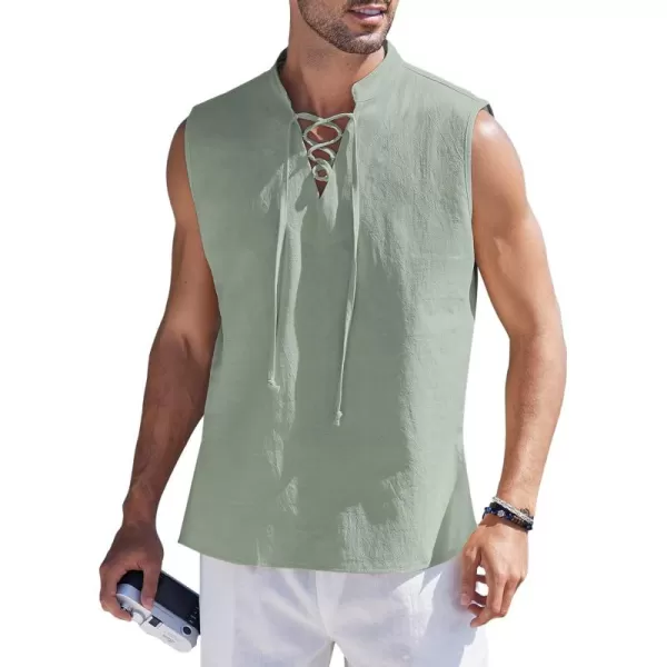 COOFANDY Mens Cotton Linen Tank Tops Beach Casual Sleeveless Henley Tank Shirts Black