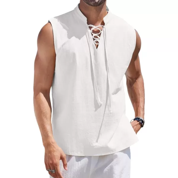 COOFANDY Mens Cotton Linen Tank Tops Beach Casual Sleeveless Henley Tank Shirts Black