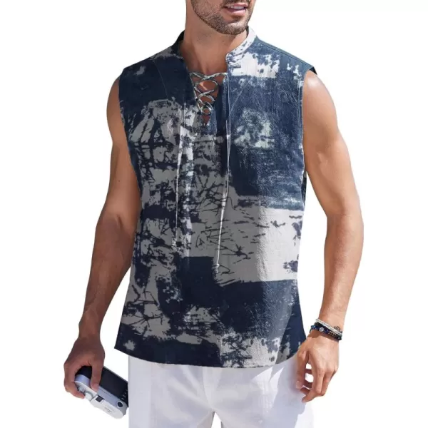 COOFANDY Mens Cotton Linen Tank Tops Beach Casual Sleeveless Henley Tank Shirts Black