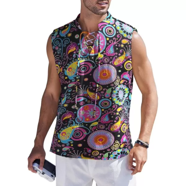 COOFANDY Mens Cotton Linen Tank Tops Beach Casual Sleeveless Henley Tank Shirts Black