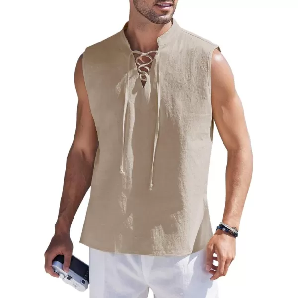 COOFANDY Mens Cotton Linen Tank Tops Beach Casual Sleeveless Henley Tank Shirts Black