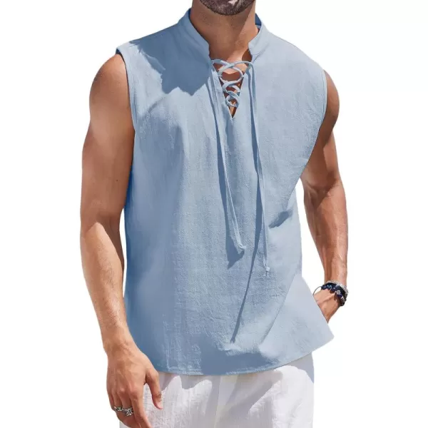 COOFANDY Mens Cotton Linen Tank Tops Beach Casual Sleeveless Henley Tank Shirts Black