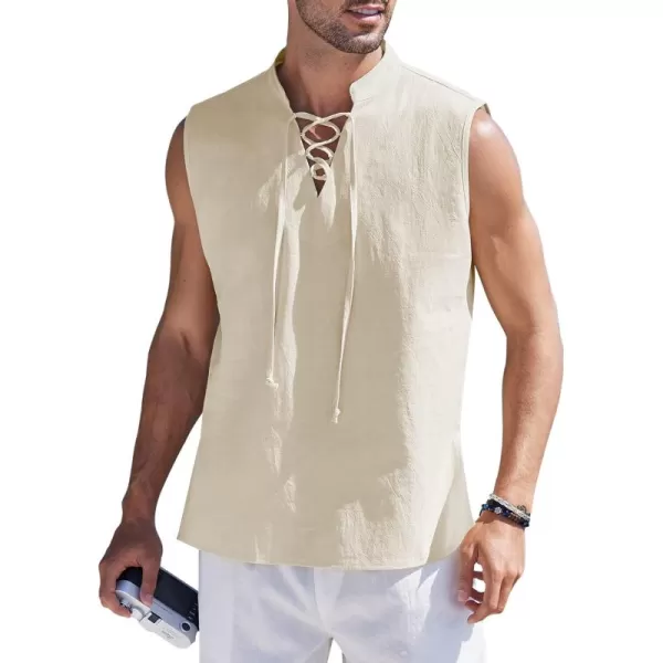 COOFANDY Mens Cotton Linen Tank Tops Beach Casual Sleeveless Henley Tank Shirts Black