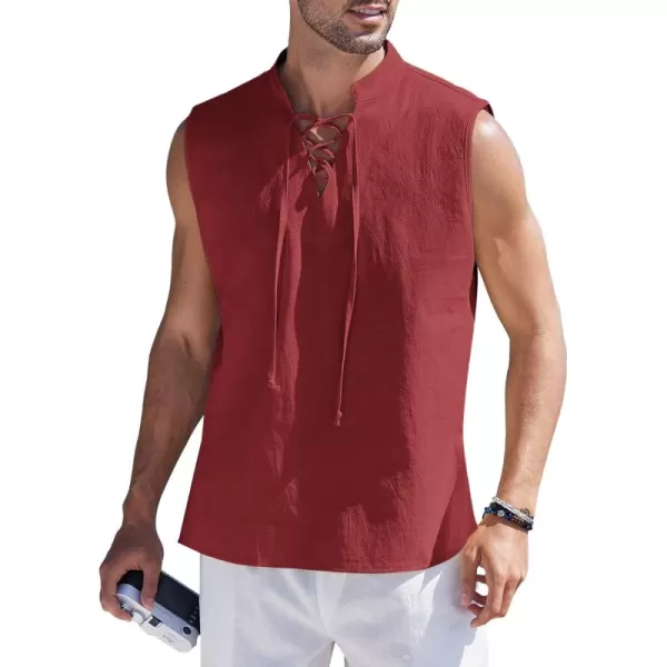 COOFANDY Mens Cotton Linen Tank Tops Beach Casual Sleeveless Henley Tank Shirts Black