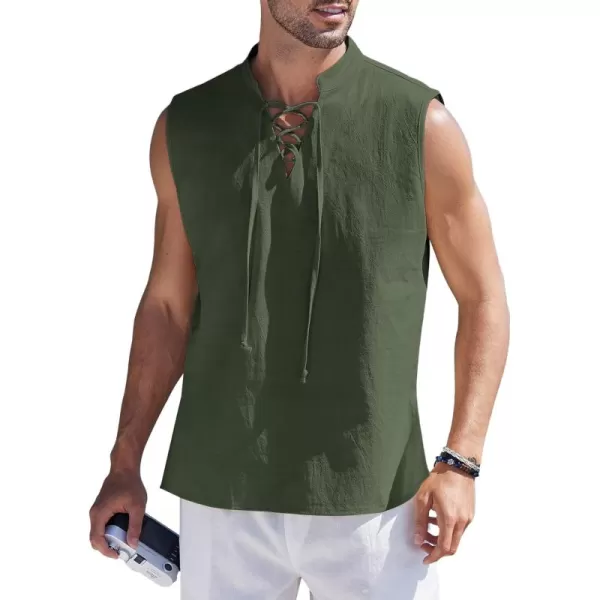 COOFANDY Mens Cotton Linen Tank Tops Beach Casual Sleeveless Henley Tank Shirts Black