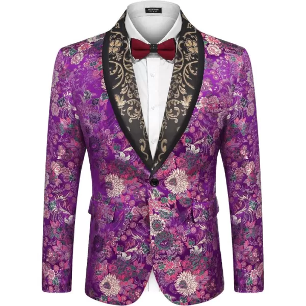 COOFANDY Men's Floral Tuxedo Jacket Luxury Embroidered Blazer Prom Party Dinner Suit Jacket