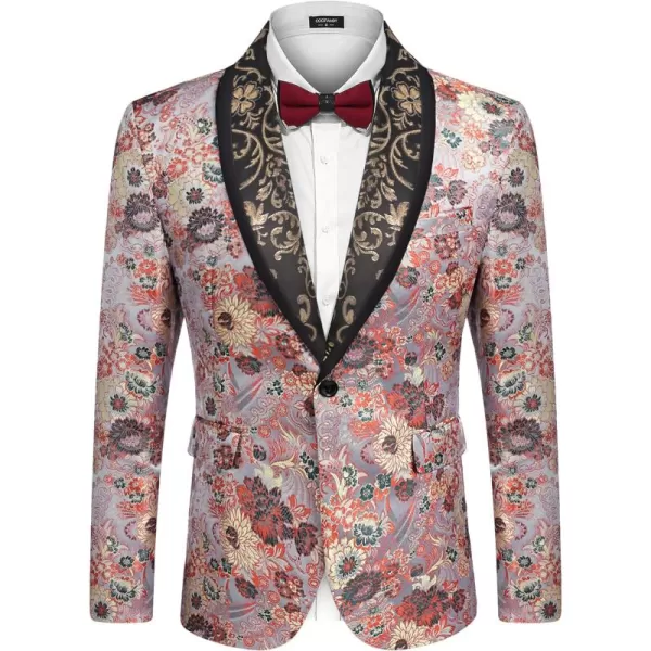 COOFANDY Men's Floral Tuxedo Jacket Luxury Embroidered Blazer Prom Party Dinner Suit Jacket