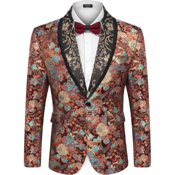 COOFANDY Men's Floral Tuxedo Jacket Luxury Embroidered Blazer Prom Party Dinner Suit Jacket