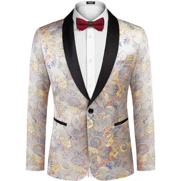 COOFANDY Men's Floral Tuxedo Jacket Luxury Embroidered Stylish Suit Blazer Jacket for Wedding Party Dinner