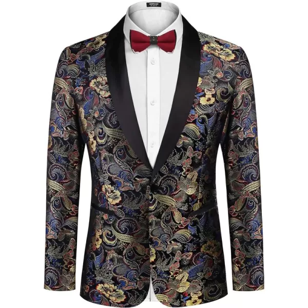 COOFANDY Men's Floral Tuxedo Jacket Luxury Embroidered Stylish Suit Blazer Jacket for Wedding Party Dinner