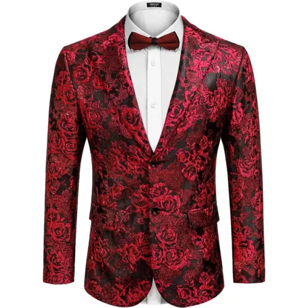 COOFANDY Men's Floral Tuxedo Jacket Rose Embroidered Suit Jacket Wedding Prom Dinner Party Blazer