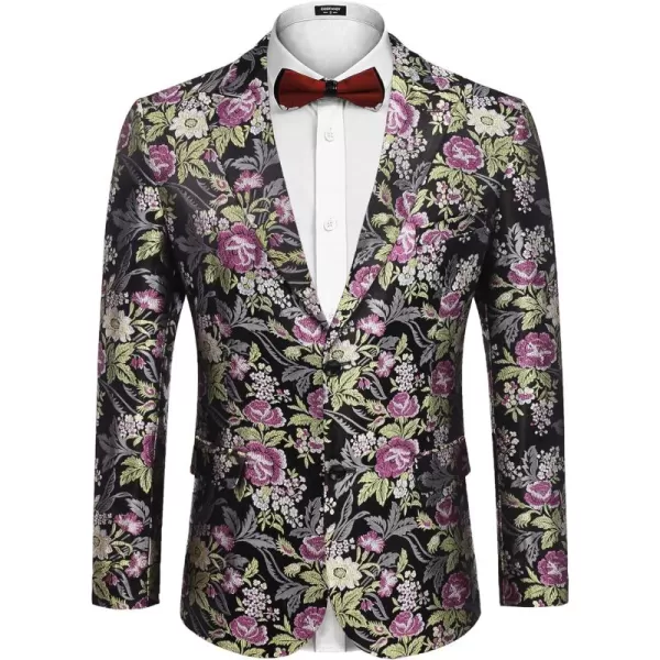 COOFANDY Men's Floral Tuxedo Jacket Rose Embroidered Suit Jacket Wedding Prom Dinner Party Blazer