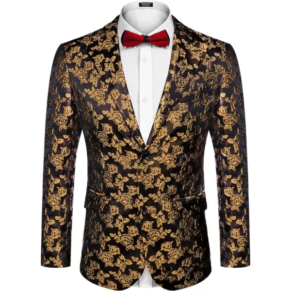 COOFANDY Men's Floral Tuxedo Jacket Rose Embroidered Suit Jacket Wedding Prom Dinner Party Blazer