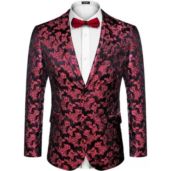 COOFANDY Men's Floral Tuxedo Jacket Rose Embroidered Suit Jacket Wedding Prom Dinner Party Blazer