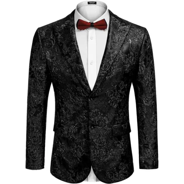 COOFANDY Men's Floral Tuxedo Jacket Rose Embroidered Suit Jacket Wedding Prom Dinner Party Blazer