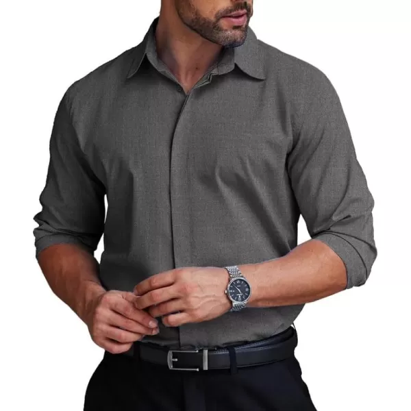 COOFANDY Men's Formal Dress Shirt Hidden Button Front Wrinkle Free Shirt Regular Fit Stretch Business Casual Shirts