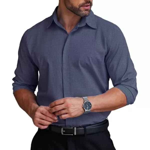 COOFANDY Men's Formal Dress Shirt Hidden Button Front Wrinkle Free Shirt Regular Fit Stretch Business Casual Shirts