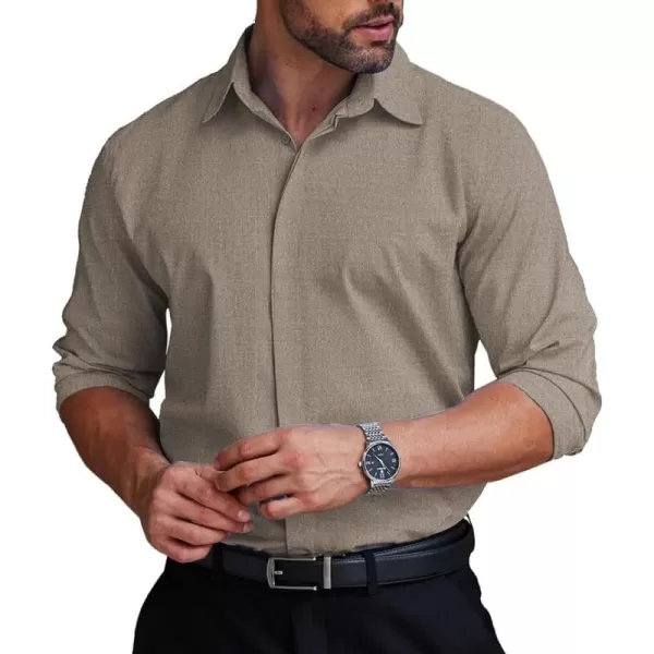 COOFANDY Men's Formal Dress Shirt Hidden Button Front Wrinkle Free Shirt Regular Fit Stretch Business Casual Shirts