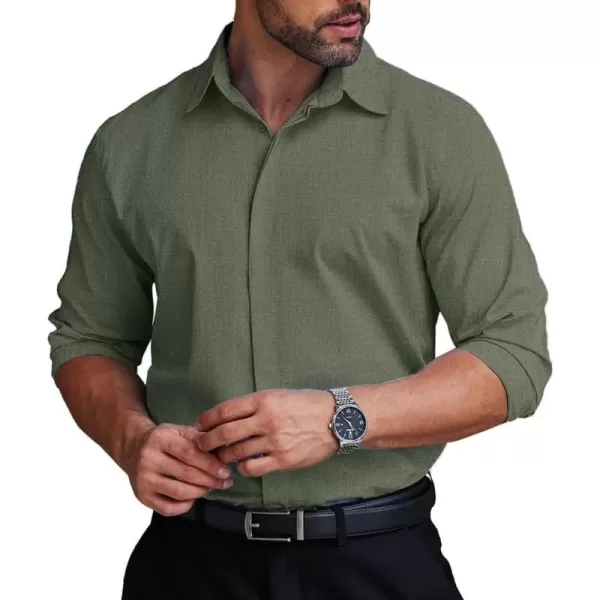COOFANDY Men's Formal Dress Shirt Hidden Button Front Wrinkle Free Shirt Regular Fit Stretch Business Casual Shirts
