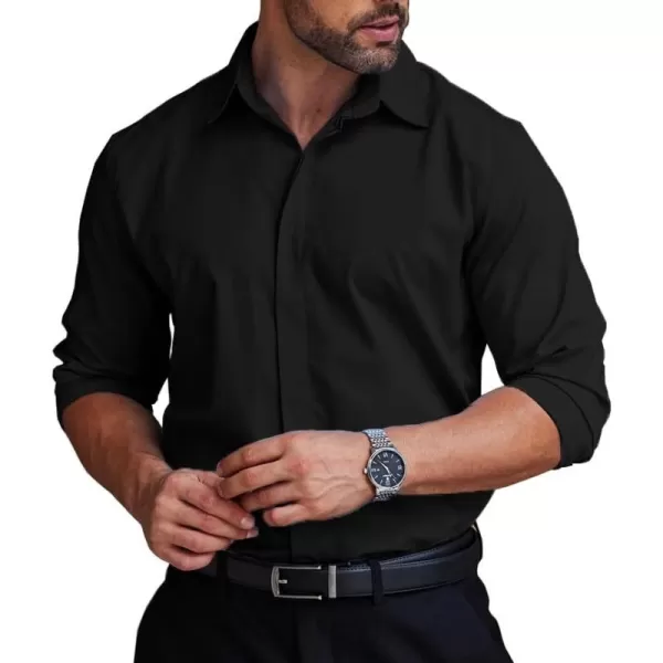 COOFANDY Men's Formal Dress Shirt Hidden Button Front Wrinkle Free Shirt Regular Fit Stretch Business Casual Shirts