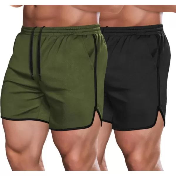 COOFANDY Men's Gym Workout Shorts 5 Inch 2 Pack Athletic Running Shorts Quick Dry Sport Training Shorts with Pockets)