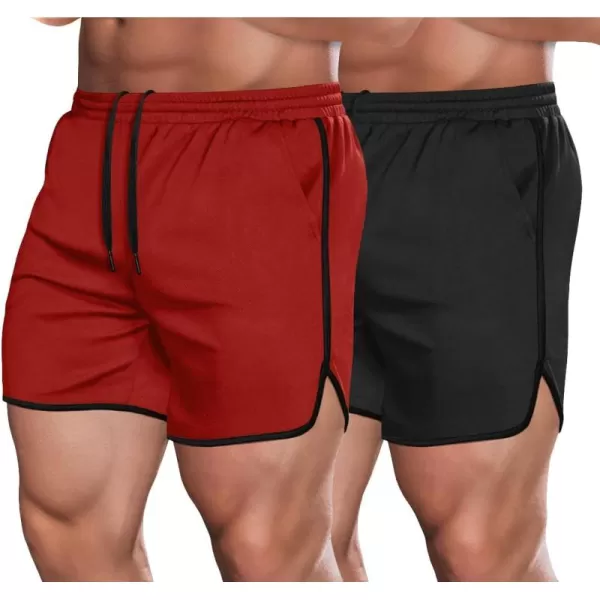COOFANDY Men's Gym Workout Shorts 5 Inch 2 Pack Athletic Running Shorts Quick Dry Sport Training Shorts with Pockets)