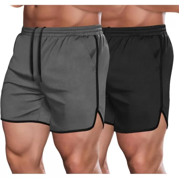 COOFANDY Men's Gym Workout Shorts 5 Inch 2 Pack Athletic Running Shorts Quick Dry Sport Training Shorts with Pockets)