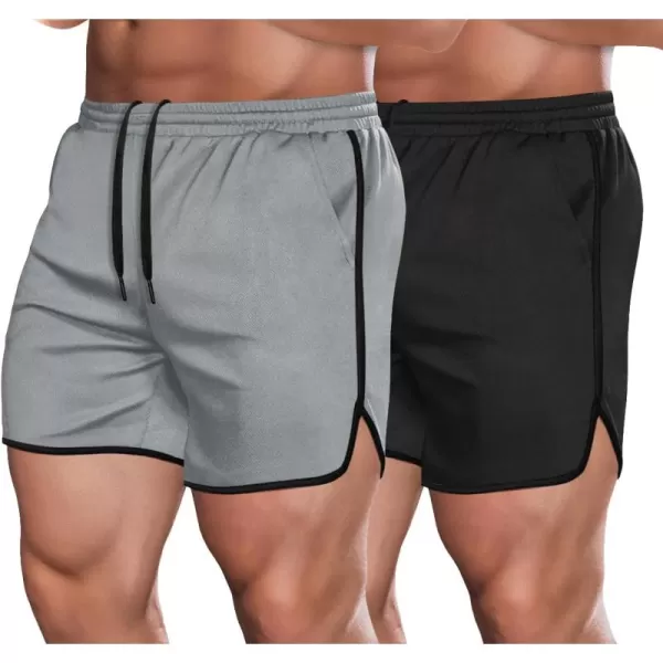 COOFANDY Men's Gym Workout Shorts 5 Inch 2 Pack Athletic Running Shorts Quick Dry Sport Training Shorts with Pockets)
