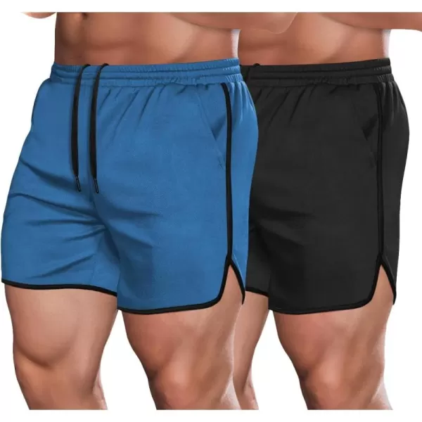 COOFANDY Men's Gym Workout Shorts 5 Inch 2 Pack Athletic Running Shorts Quick Dry Sport Training Shorts with Pockets)