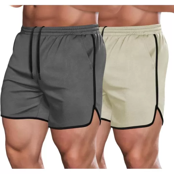 COOFANDY Men's Gym Workout Shorts 5 Inch 2 Pack Athletic Running Shorts Quick Dry Sport Training Shorts with Pockets)