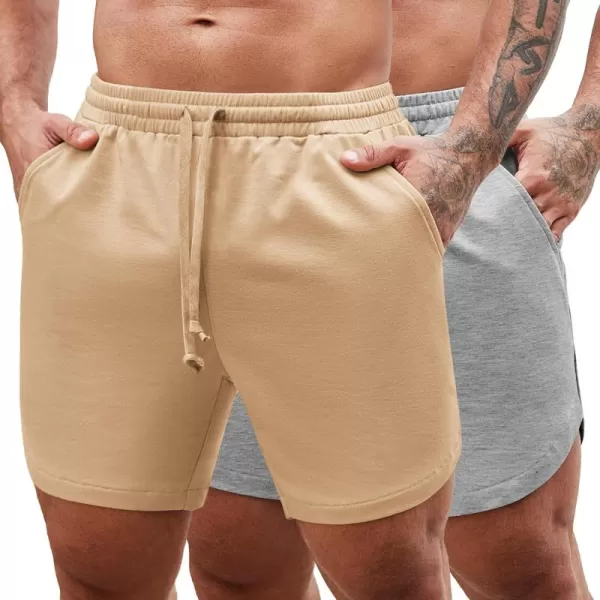 COOFANDY Mens Gym Workout Shorts 7 Inch Athletic Shorts 2 Pack Lightweight Bodybuilding Training Short Pants with Pocket